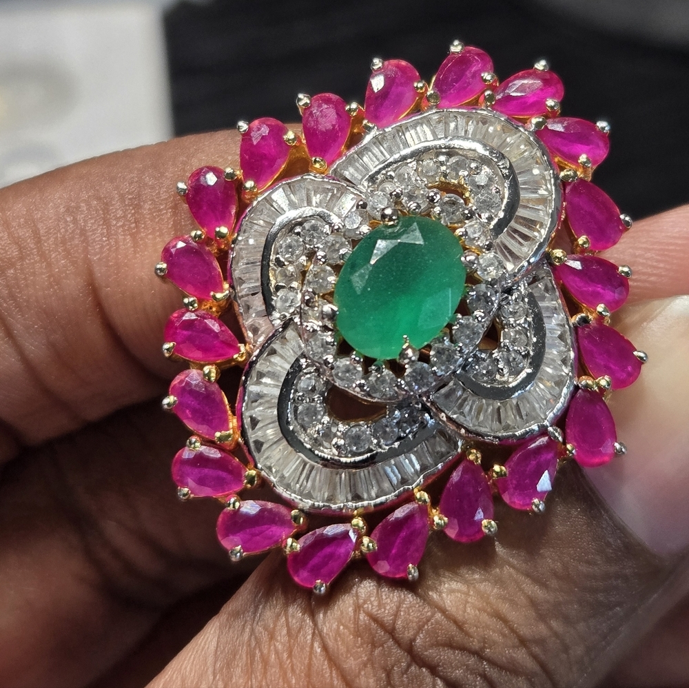 Genuine Ruby,And Green Stone Ring Adujustable - image 2